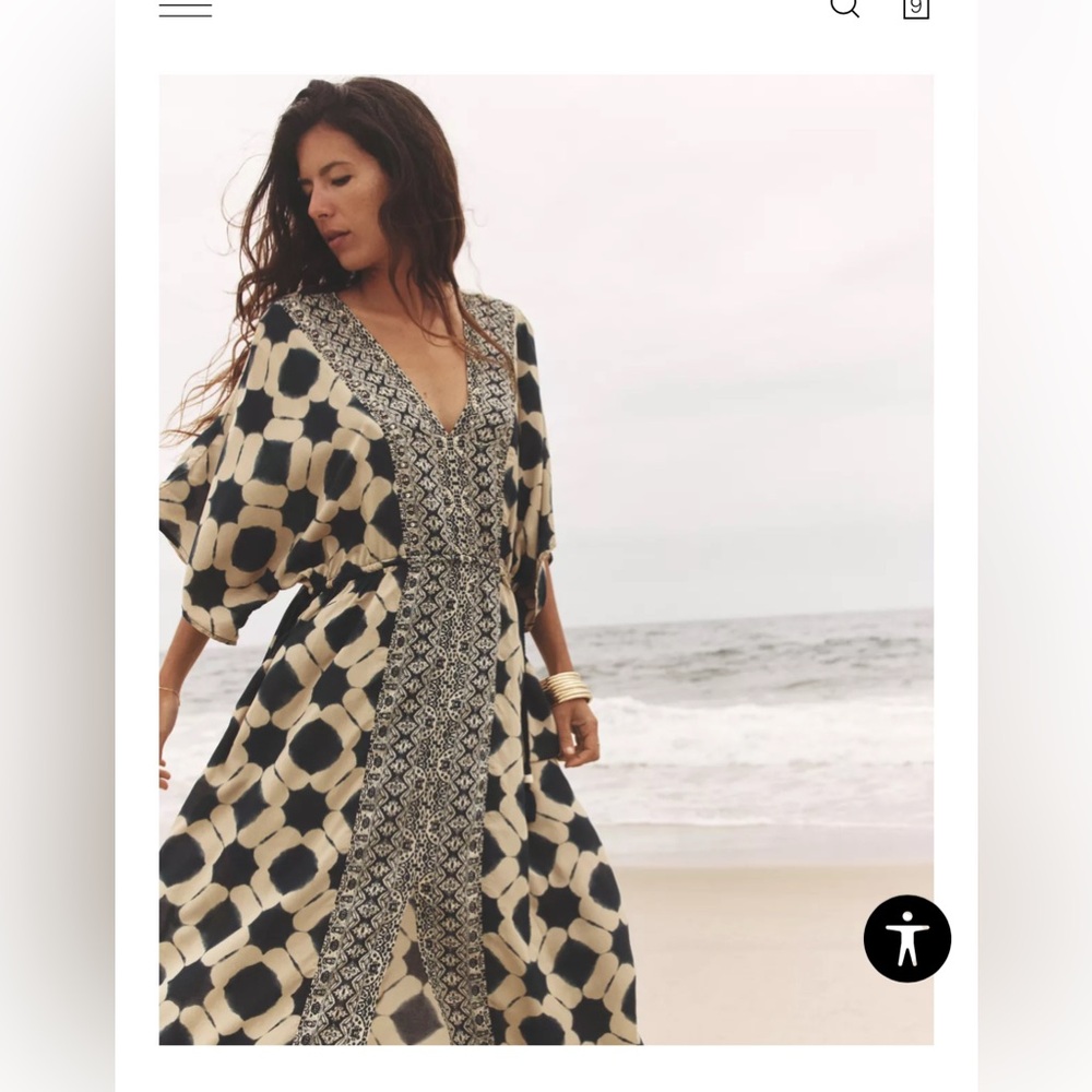 Printed Kaftan Dress. Chic Black and Cream oversized XS- S. - Picture 1 of 12